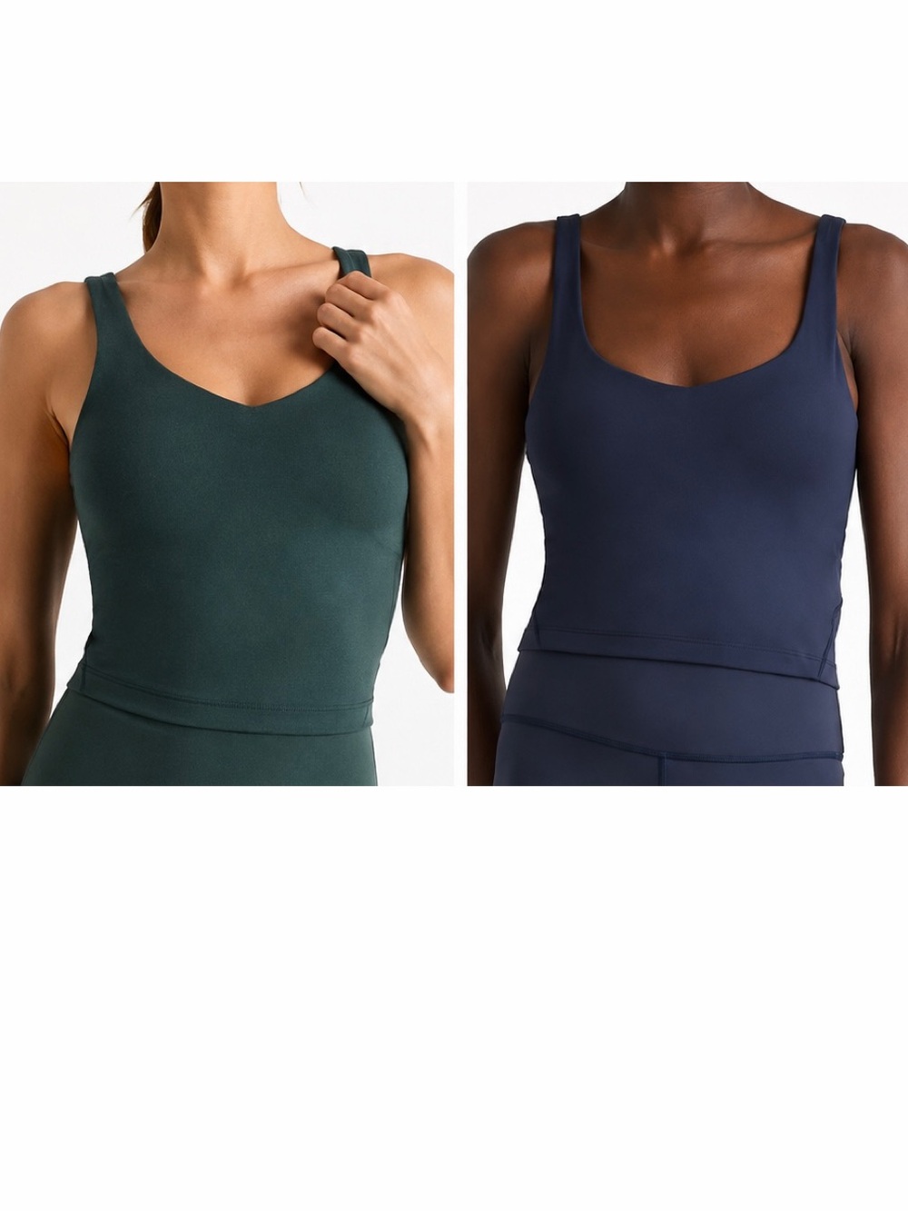 Quince NWOT Set of 2 Ultra-Form V-Neck Cropped Tank Small Deep Navy Forest Green - Picture 1 of 10